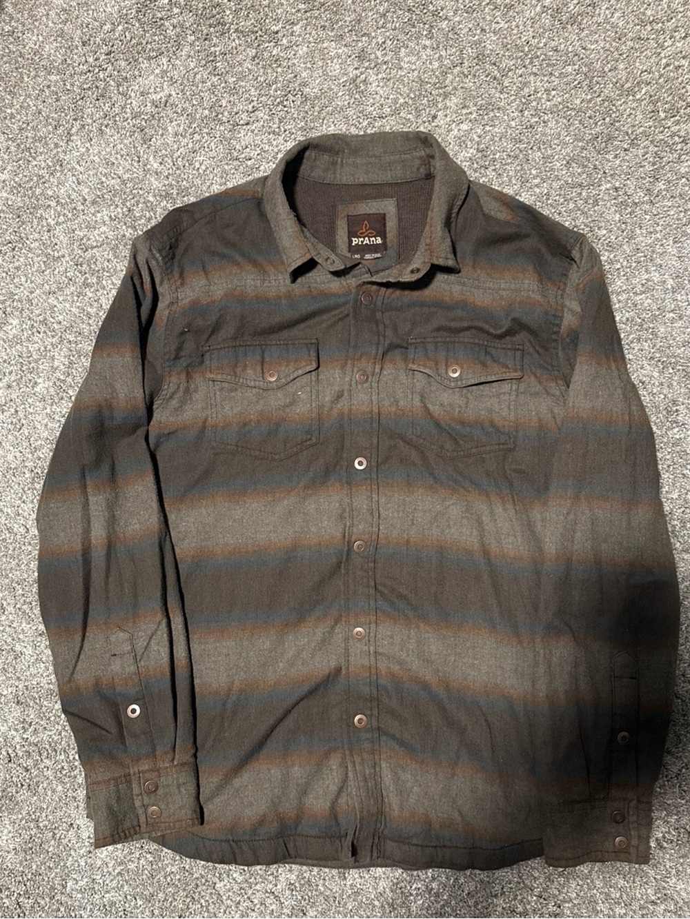 Prana Men’s Brown and Gray Striped Lightweight Shirt Jacket Large